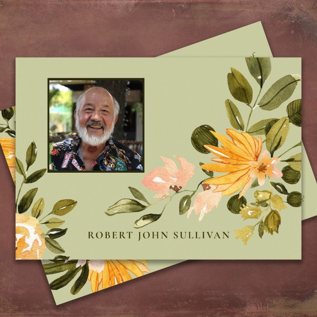 Beileid Bereavement Foto Beerdigung Danke Karte (Rustic Green Floral with Photo Sympathy Bereavement Funeral Thank You card)