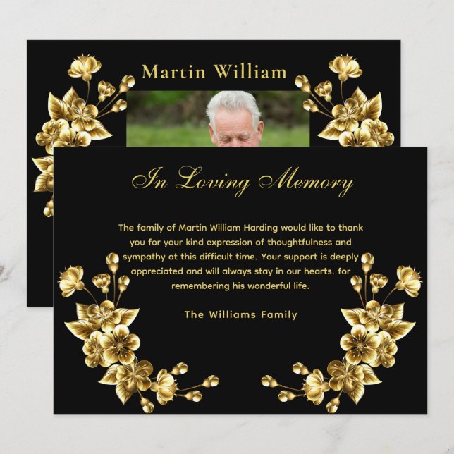 Beileid Black Gold Blumenbudget Danke Foto (Vorne/Hinten)