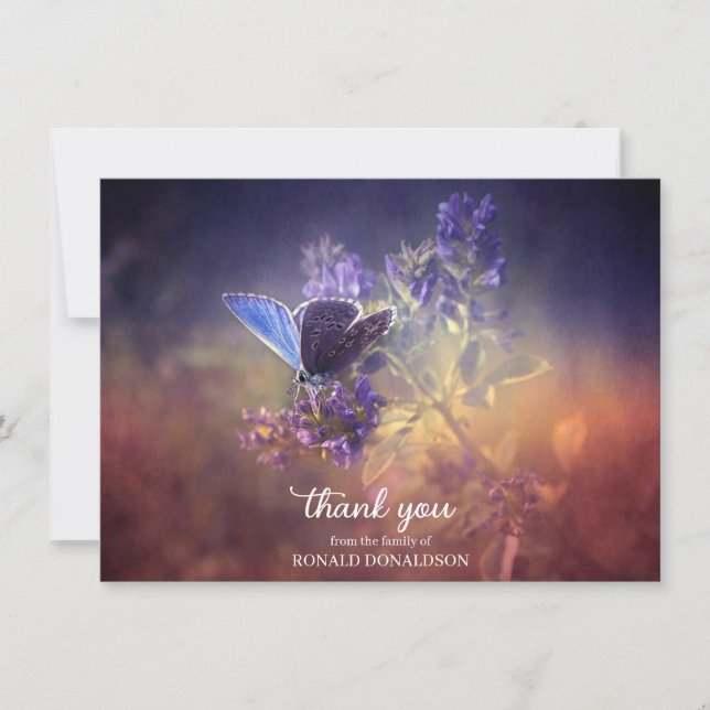 Beileid Blue Butterfly Blume vielen Dank | FOTO Dankeskarte (Vorderseite)