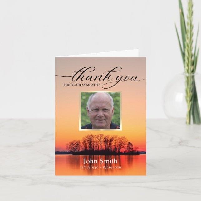Beileid Custom Foto Sunset Memorial Vielen Dank Dankeskarte (Vorderseite)
