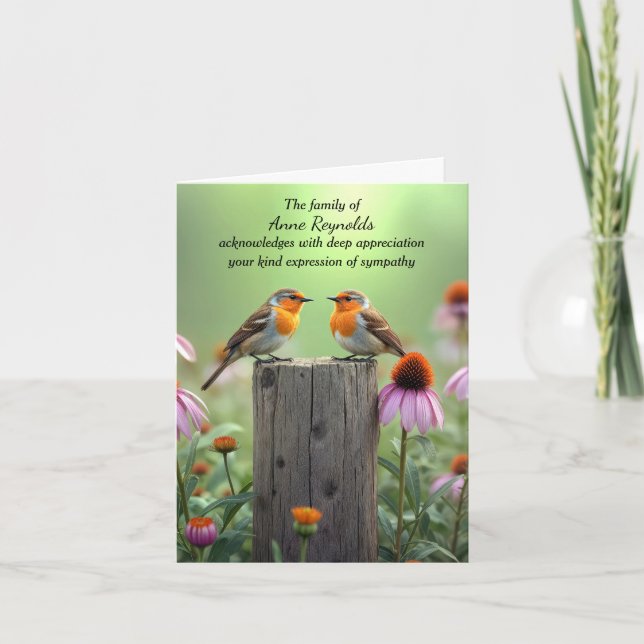 Beileid Dankeschön an Songbirds auf einem Zaun Karte (Vorderseite)