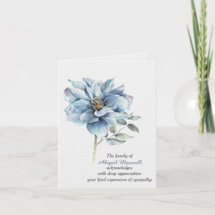 Beileid Dankeschön an Watercolor Blue Rose Karte