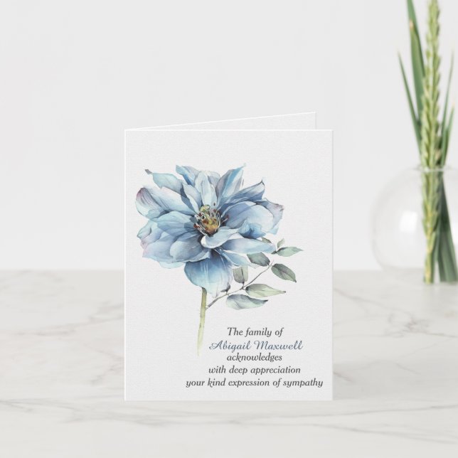 Beileid Dankeschön an Watercolor Blue Rose Karte (Vorderseite)