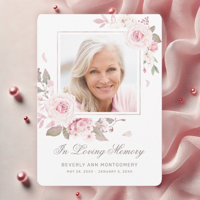 Beileid Elegant Rosa Rose Foto Beerdigung Dankeskarte (Elegant Pink Roses Photo Funeral Thank You Card for Women)
