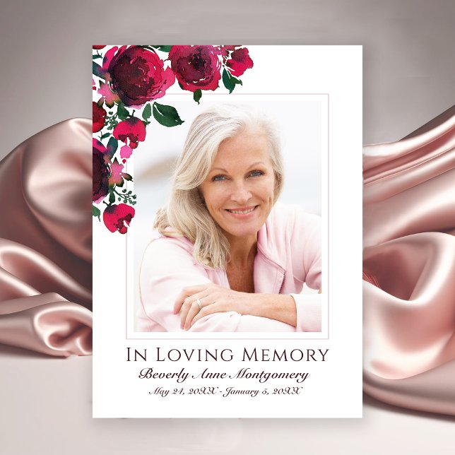 Beileid Elegante Rote Rose Blumenbeerdigung Foto Dankeskarte (Elegant Red Roses Photo Funeral Thank you card)