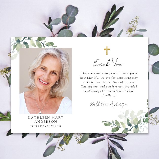 Beileid Eukalyptus Cross Foto Beerdigung Dankeskarte (Von Creator hochgeladen)