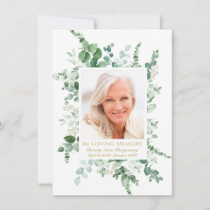 Beileid Eukalyptus Greenery Gold Foto Memorial Dankeskarte