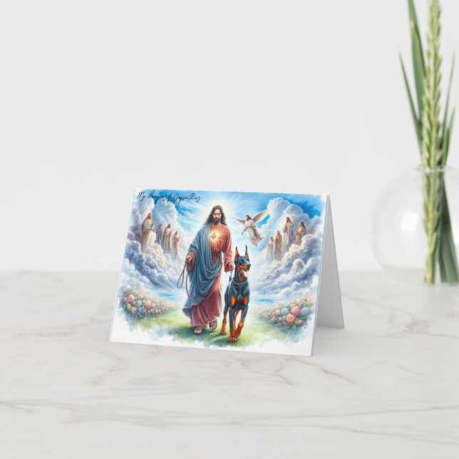 Beileid für den Hund Loss Jesus mit Doberman Karte (Vorderseite)