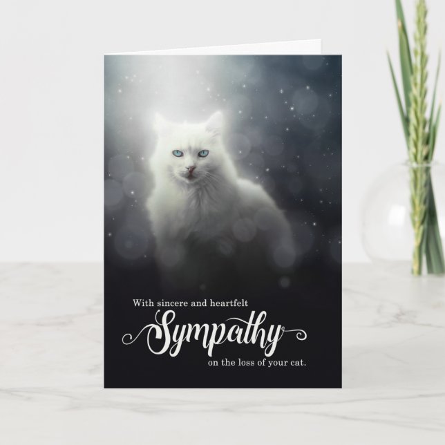 Beileid für den Verlust einer Katze White Kitty Su Karte (Vorderseite)