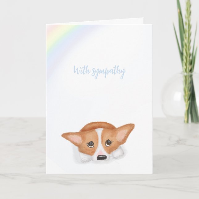 Beileid für traurige Korgi- und Regenbogenpatronen Karte (Vorderseite)
