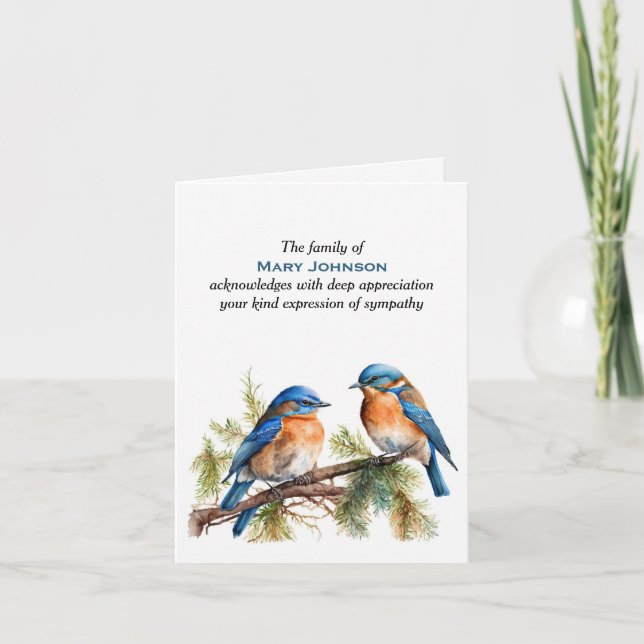 Beileid für Wasserfarben Bluebirds Vielen Dank Karte (Vorderseite)