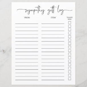 Beileid Geschenkprotokoll und Vielen Dank Tracker