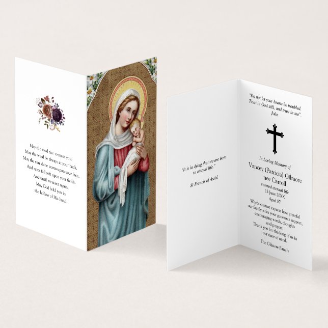 Beileid Holy Cards Mary | Heilige Jungfrau Visitenkarten (Innenseite und Außenseite)