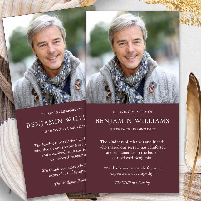 Beileid Loss Foto Merlot Beerdigung Danke Karten (funeral thank you cards, bereavement, elegant, simple, celebration of life, sympathy card)