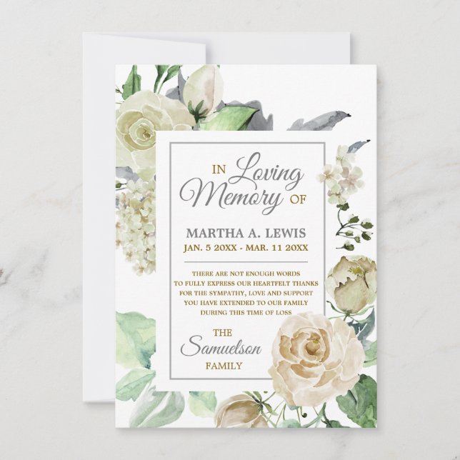 Beileid Love Memory Creme floral DANK Dankeskarte (Vorderseite)