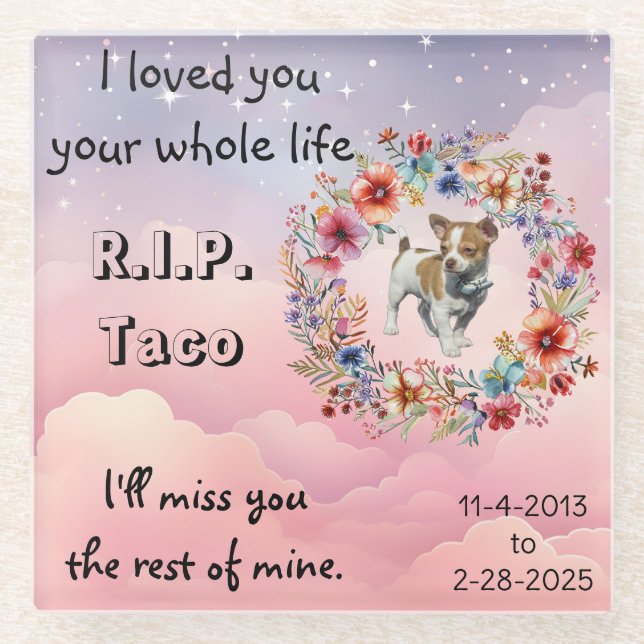 Beileid-Memorial Glass Untersetzer für Hunde oder  (Vorderseite)