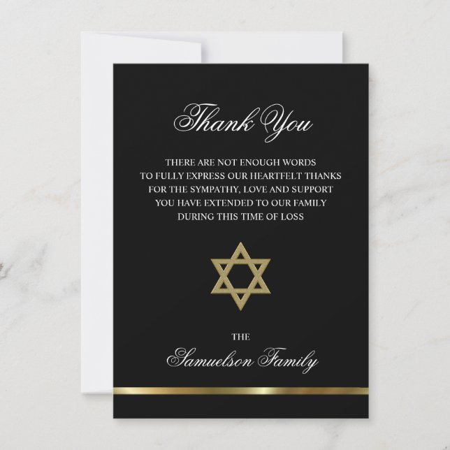 Beileid Memorial Jewish Star Gold FOTO Vielen Dank Dankeskarte (Vorderseite)