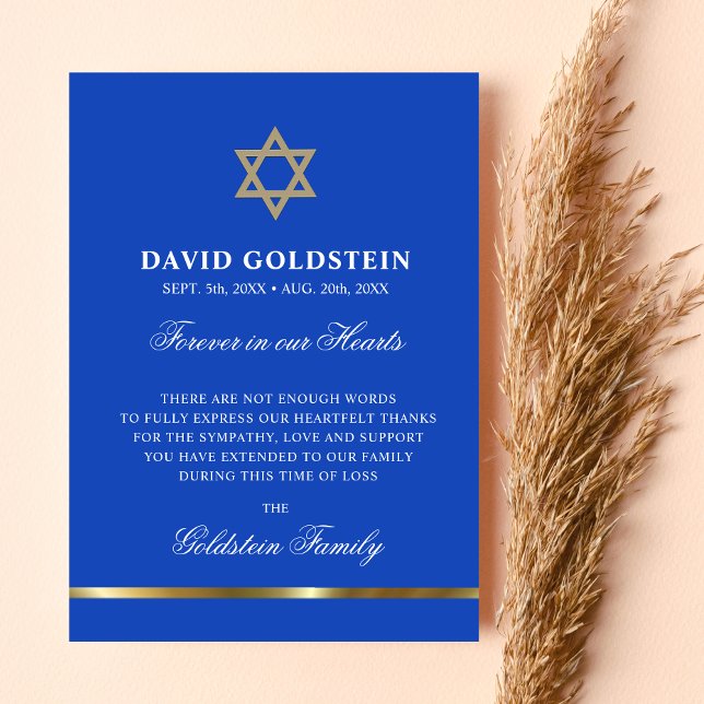 Beileid Memorial Jewish Star von David Blue Gold Dankeskarte (Von Creator hochgeladen)