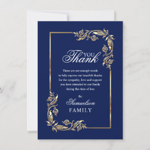 Beileid Memorial Navy Blue Gold Vielen Dank Dankeskarte