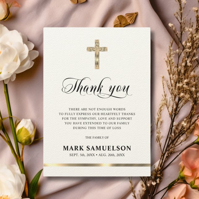 Beileid Memorial Religious Cross Ecru Gold Danke (Sympathy Memorial Religious Cross Ecru Gold Thank Thank You Card)