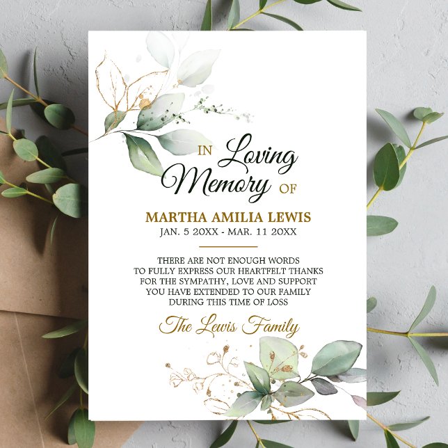 Beileid Memory Greenery Gold DANK | FOTO Dankeskarte (Von Creator hochgeladen)