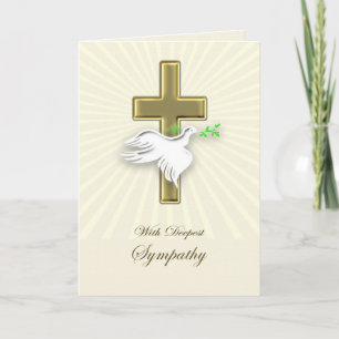 Beileid mit goldenem Kreuz und Taube. Karte