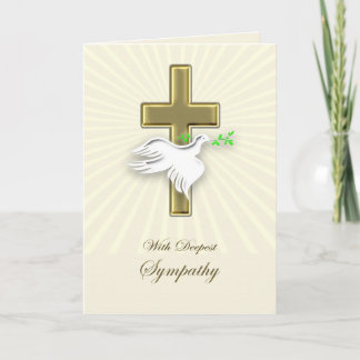Beileid mit goldenem Kreuz und Taube. Karte