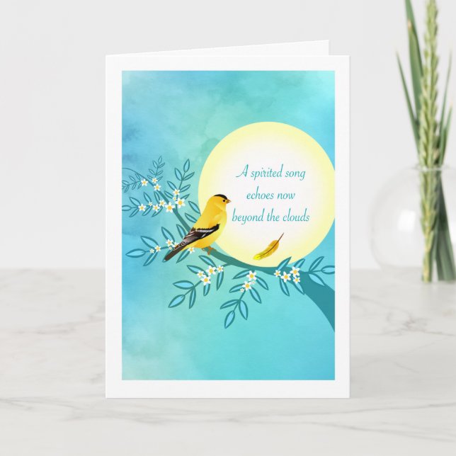 Beileid mit Goldfinch-Vogel auf einer blühenden Zw Karte (Vorderseite)
