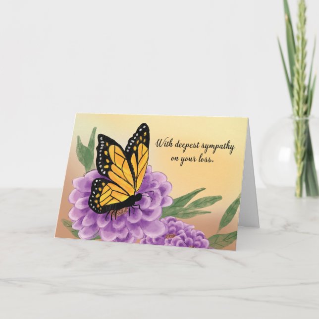 Beileid Monarch Butterfly auf Lila Blume Karte (Vorderseite)