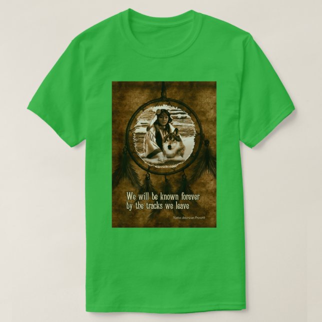 Beileid Native American Wolf und Dreamcatcher T-Shirt (Design vorne)