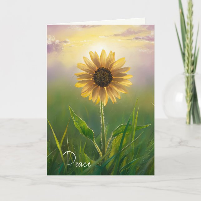 Beileid Peace Sonnenblume auf grüner Wiese Karte (Vorderseite)
