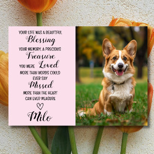 Beileid Personalisiertes Foto Pet Loss Karte Rosa