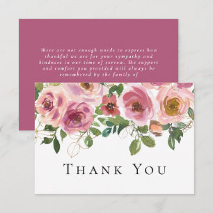 Beileid Pink Floral Beerdigung Danke Karte