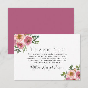 Beileid Pink Floral Beerdigung Danke Karte
