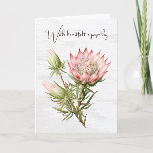 Beileid Protea Blume auf Holz Karte (Vorderseite)
