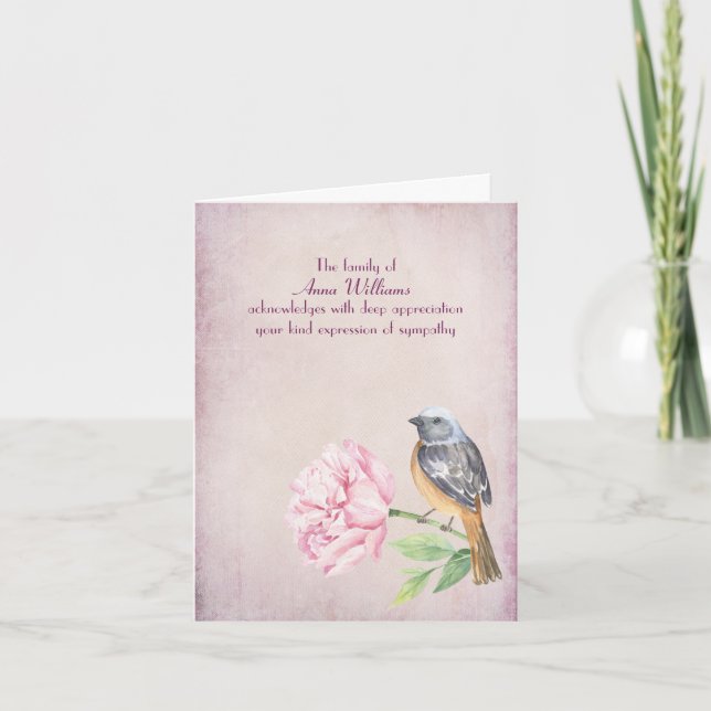 Beileid Robin on Peony Danke-Card Karte (Vorderseite)