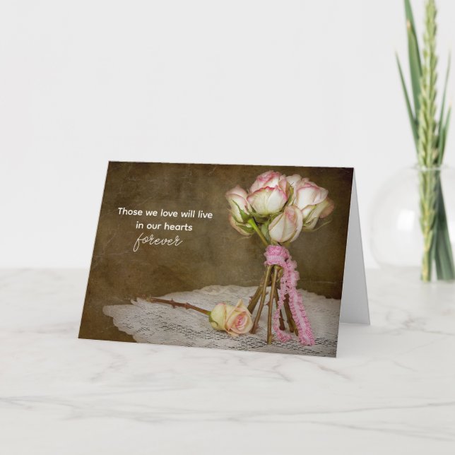 Beileid Rose Bouquet auf Doily Karte (Vorderseite)