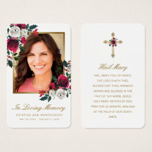Beileid Rote Rose Gold Cross Foto Gebetskarte