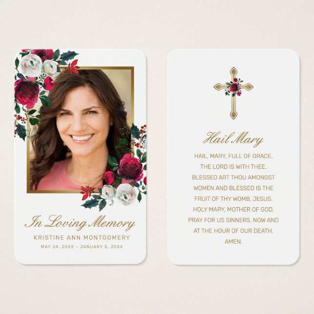 Beileid Rote Rose Gold Cross Foto Gebetskarte (Vorne & Hinten)