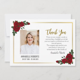 Beileid Rote Rosen Golden Borders Foto Beerdigung Dankeskarte