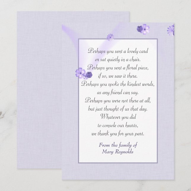 Beileid Vielen Dank, Frau Lavender Border Karte (Vorne/Hinten)