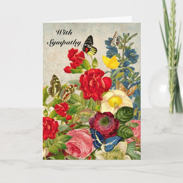 Beileid Vintage Blume und Schmetterlinge mit Gedic Karte (Vorderseite)