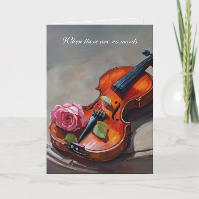 Beileid Violine mit rosa Rose Karte (Vorderseite)