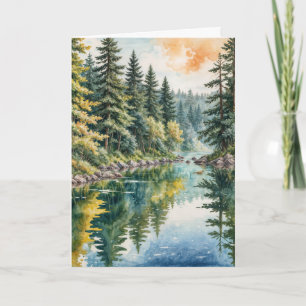 Beileid Wasserfarbenfluss in einem Wald Karte