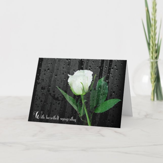 Beileid Weiße Rose mit Regentropfen Karte (Vorderseite)