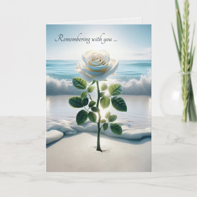 Beileid Weiße Rosen am Strand Sand Karte (Vorderseite)