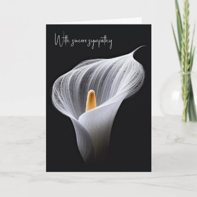 Beileid White Calla Lilie auf schwarz Karte (Vorderseite)