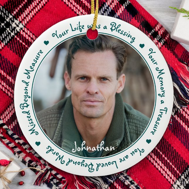 Beileid Zitat Grünes Keepake Memorial Foto Keramik Ornament (Von Creator hochgeladen)