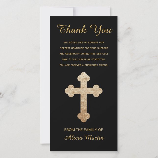 Beileids-Denkmal danken Ihnen Goldreligiöses Kreuz Dankeskarte (Vorderseite)