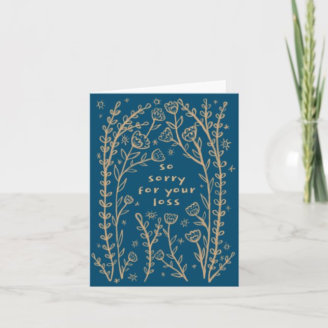 Beileidsbekundungen Wildblume Floral Sketch Doodle Karte (Vorderseite)